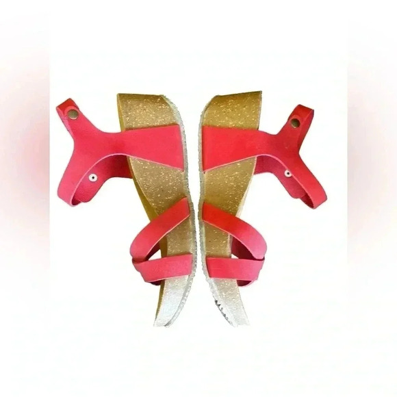Bio nature Red Leather Platform Wedge Heels Size 41 - Picture 7 of 11